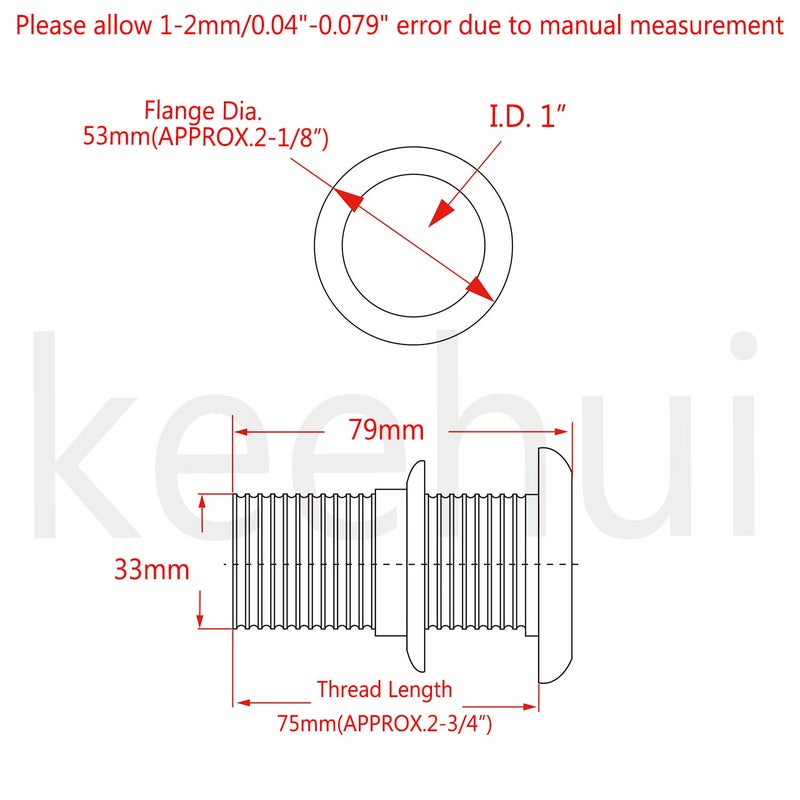 keehui 316 Stainless SteelCombo Stainless Steel Thru-Hull Fitting w/Nut with Gasket for 1" ID (1") - Image 2